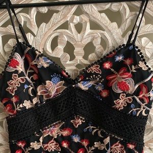 Aqua Black embroidered dress with trim